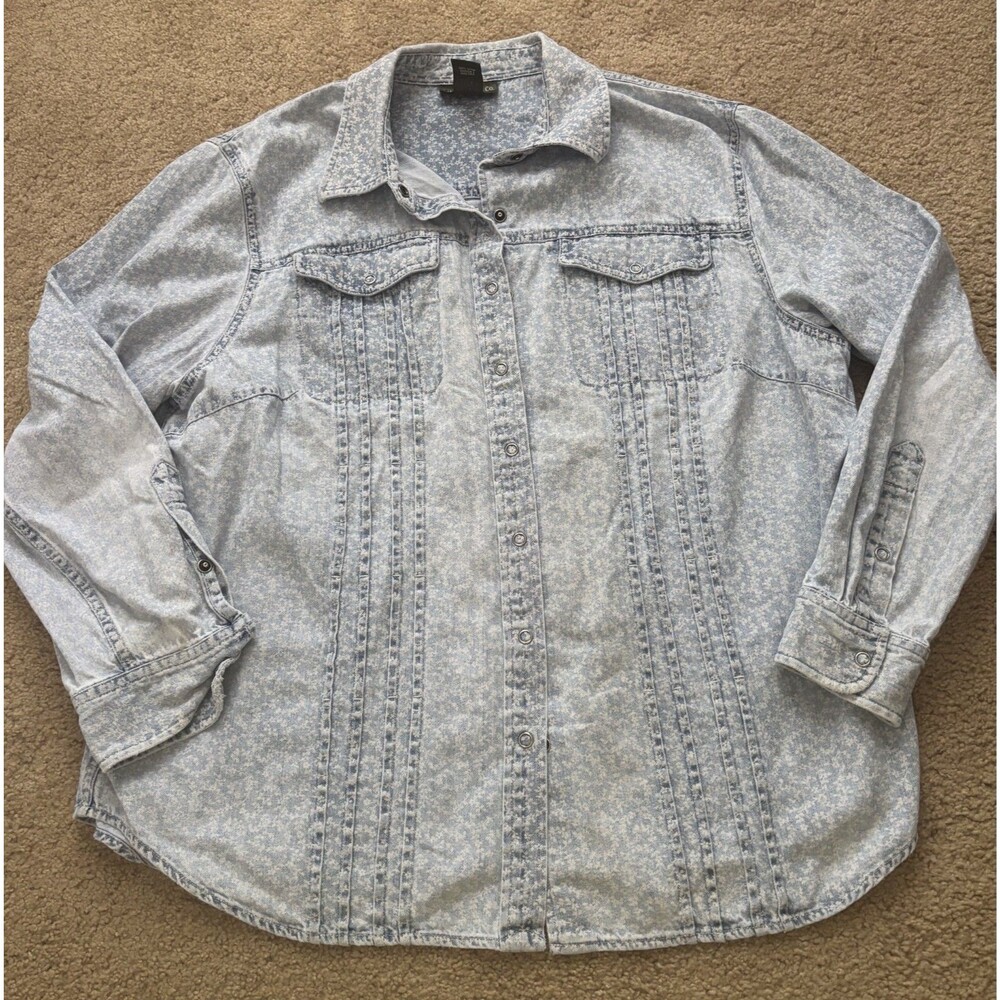 🔥LRL Ralph Lauren Jeans Co Light Denim Floral Jean Jacket Size 1X Shacket Shirt